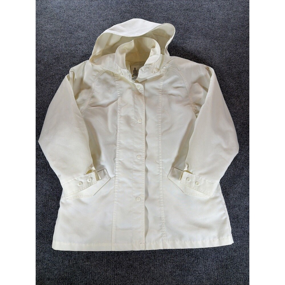 VTG London Fog Hooded Parka Jacket White USA Made 60s 70s 8 Reg. Snap Buttons